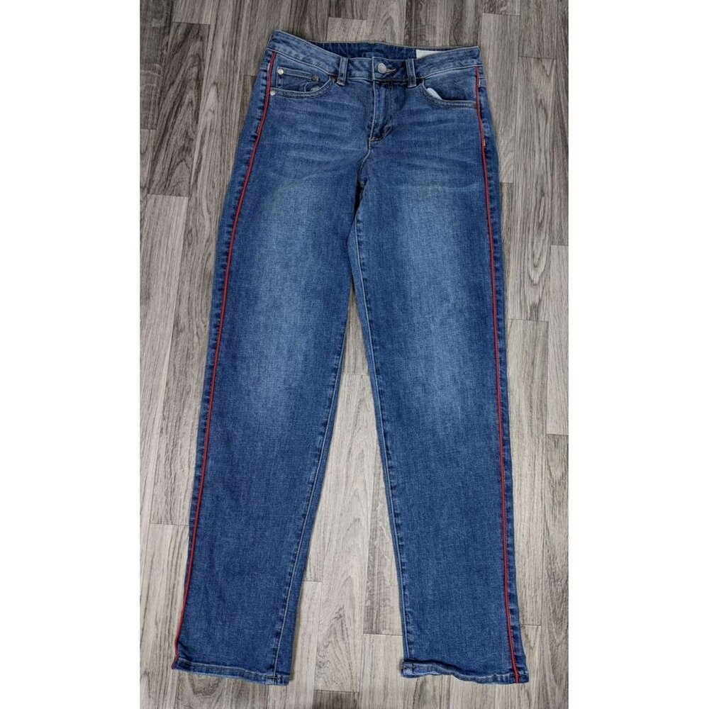 Vince Camuto Womens Size 26 / 2 Red Stripe Straight Leg Whiskered Blue Jeans